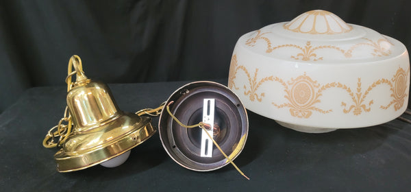Restored Victorian Brass Pendant Light w/ Ornate Shade GS01029