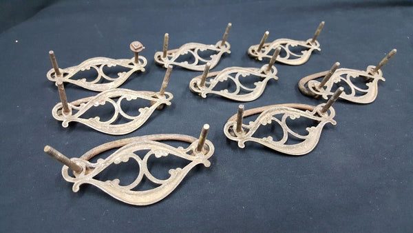 Architectural Salvage Brass Filigree Scroll Design Pull Drawer Handles Set of 8