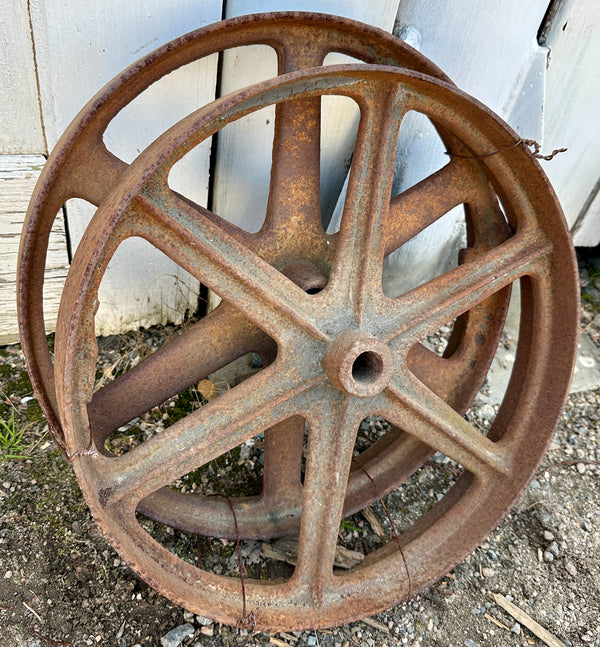 Pair of Industrial Cast Iron Pulley Wheels GA20940