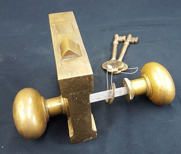 Brass Ship Rim Lock with Oval Knob and Keys