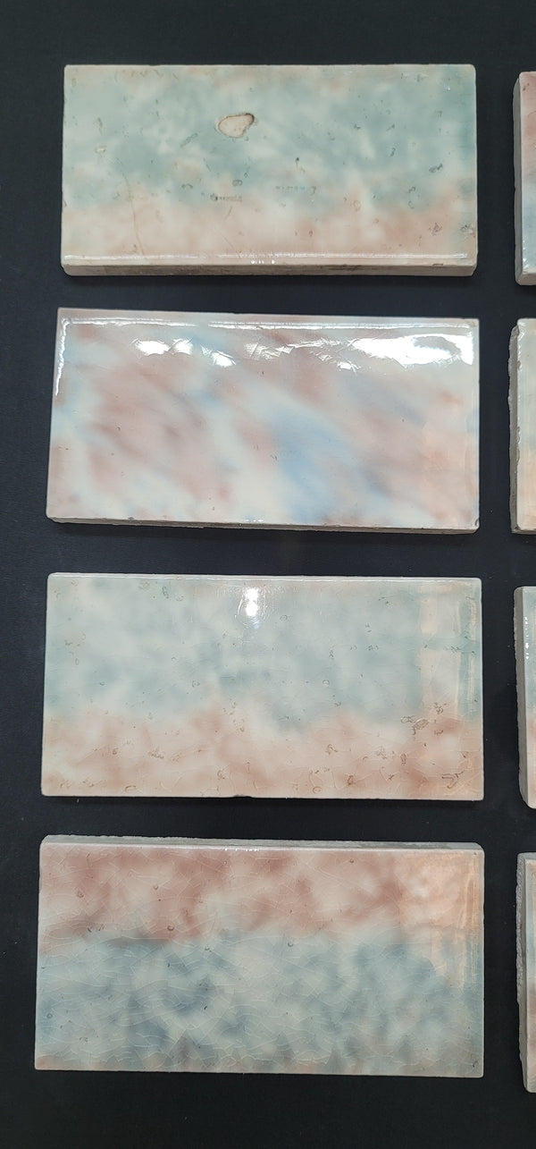 Vintage Lot of 11 Mottled Pastel Glazed Ceramic Fireplace Tiles 6" x 3" GS00682