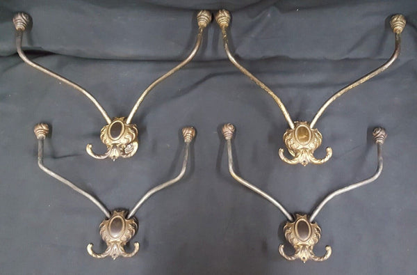 Set of 4 Victorian Solid Brass Double Hall Tree Coat Hooks 12" x 9 1/2" GA2278