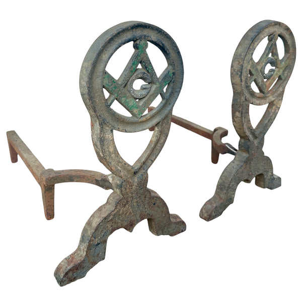 RARE Pair of Restored Masonic Cast Iron Andiron GA20591