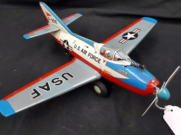 1950's Daiya of Japan Tin Litho USAF F-258 Friction Military Plane GS00724