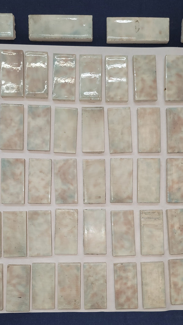 Antique Lot of 81 Mottled Trent Ceramic Fireplace Tiles 3" x 1 1/2" GS00680