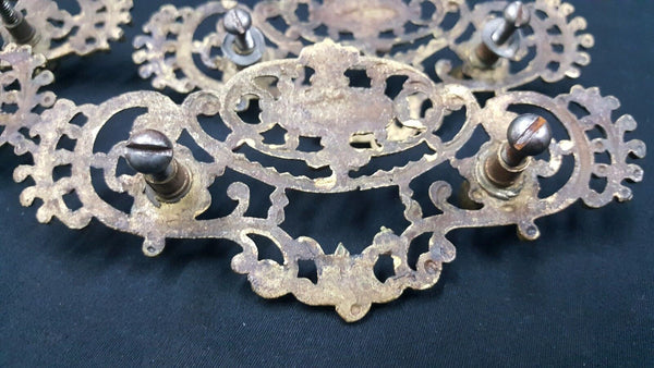 Architectural Salvage Victorian Ornate Brass Filigree Wide Drawer Pulls Set of 4