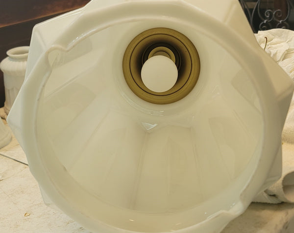 Restored Art Deco White Geometric Pendant Light Fixture GS01020