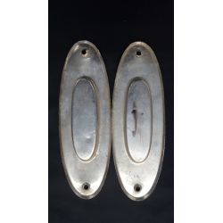 Pair of Nickel Plated Oval Pocket Door Pull Plates 5 3/4" x 2" GA1192