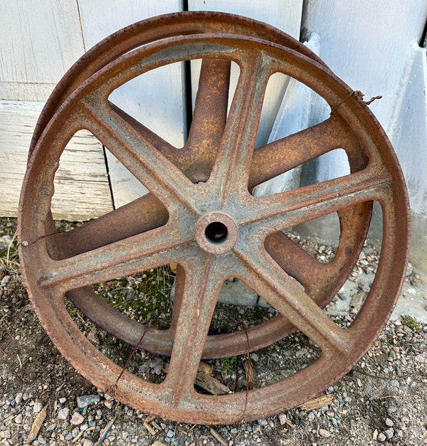 Pair of Industrial Cast Iron Pulley Wheels GA20940