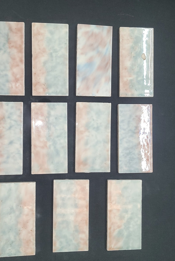 Vintage Lot of 11 Mottled Pastel Glazed Ceramic Fireplace Tiles 6" x 3" GS00682
