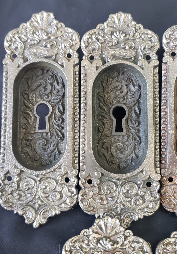 10 Restored Victorian Pocket Door Escutcheon Plates 6 1/4" x 2 1/4" GS01090