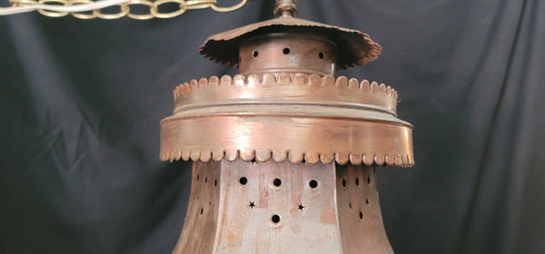 Large 3 Light Hanging Portico Lantern w/ Ornate Metal Trim 35" x 17" GS01012