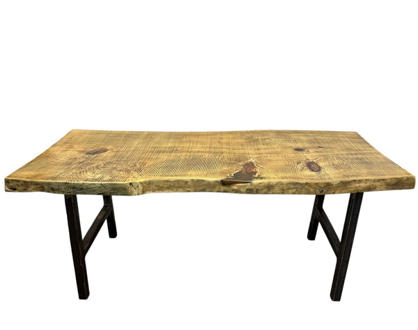 Custom Built Dining Table w/ Live Edge Pine Table Top & Iron Legs GA20605