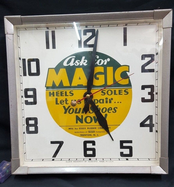 Vintage 1957 Ask For Magic Heels Soles Shoe Repair Square Electrical Wall Clock