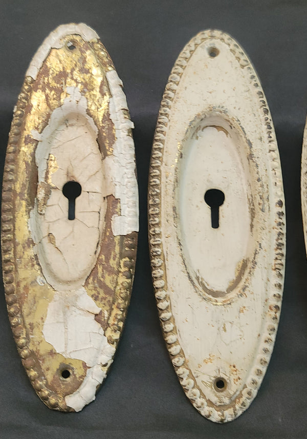 4 Oval Pocket Door Escutcheon Plates w/ Beaded Trim 7 1/2" x 2 1/2" GS00859