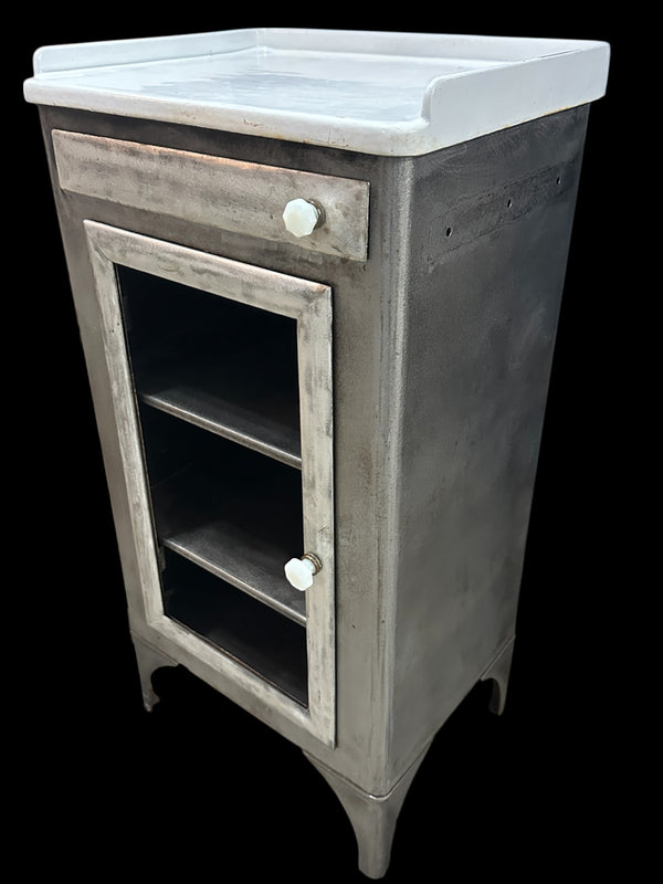 Antique Steel Medical Cabinet w/ White Ultralight Glass Top GA20377