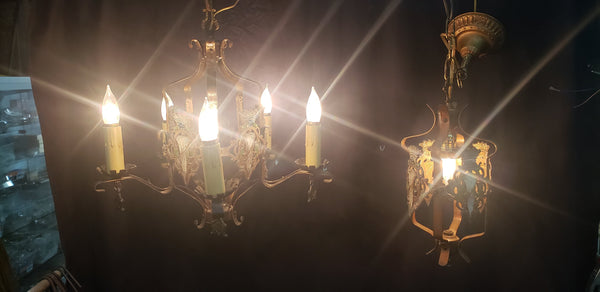 Spanish Revival Style 5 Light Wrought Iron Chandelier & Matching Pendant Light GA9056