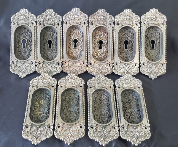 10 Restored Victorian Pocket Door Escutcheon Plates 6 1/4" x 2 1/4" GS01090