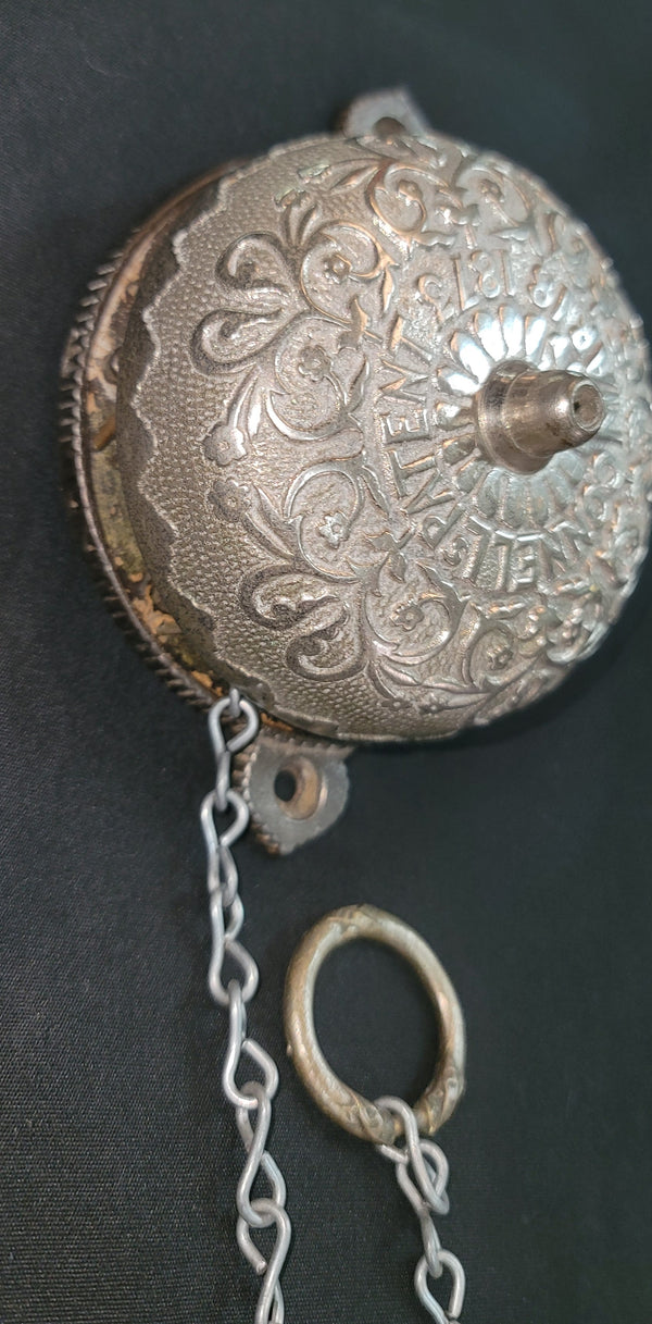 1873 Ornate Embossed Chrome Plated Brass Door Bell With Pull Chain GS00733