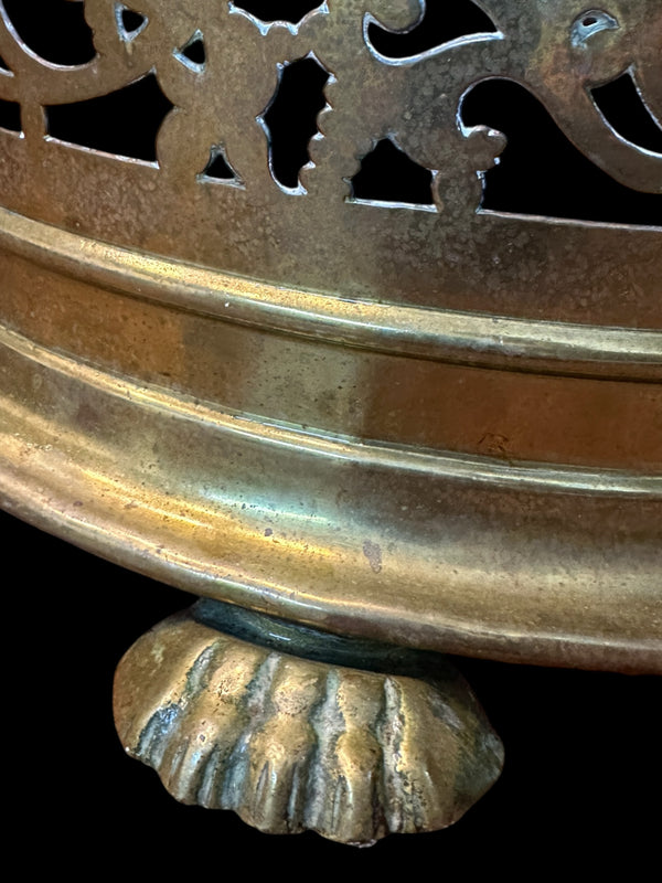 Antique Victorian Pierced Brass Fireplace Fender w/ Claw Feet GA21000