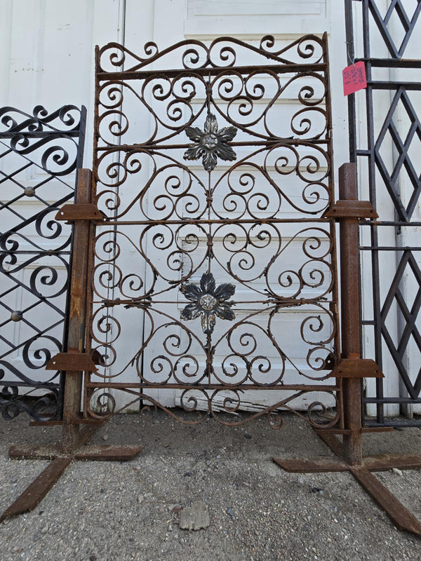 Antique Iron Gate w/ Scrollwork and Floral Medallions GAM0456