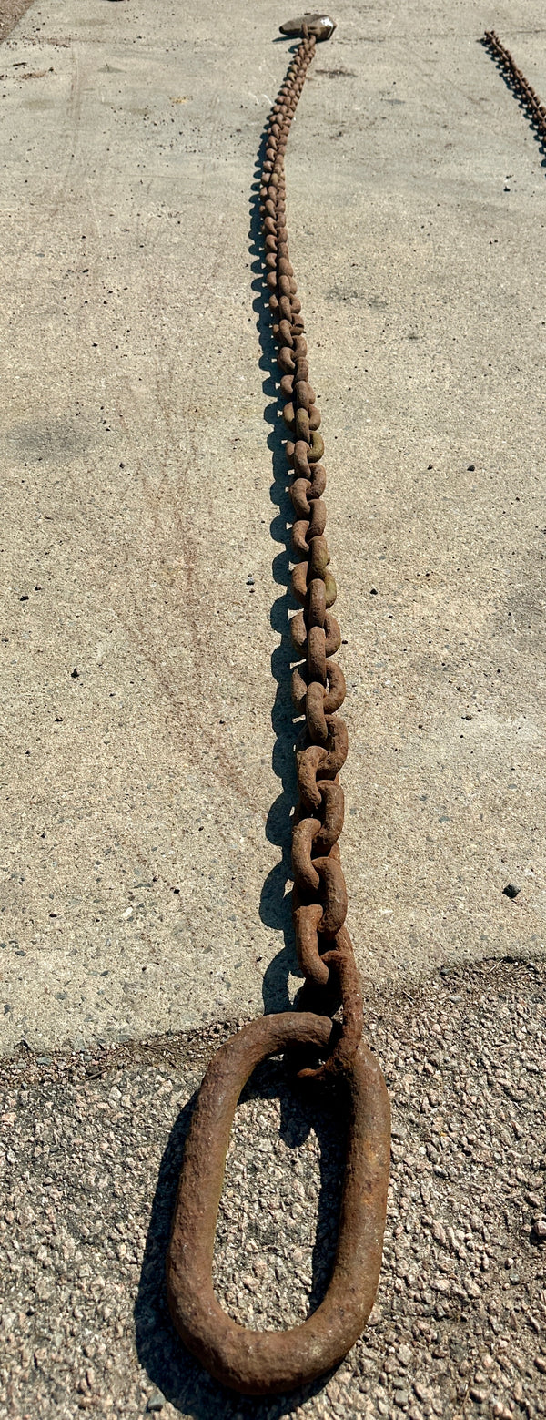 15 Ft of Antique Industrial Steel Chain w/ Cast Iron Clasp