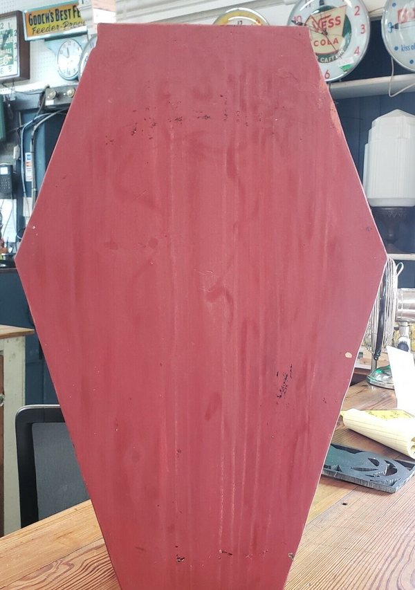 Custom Hand Crafted Coffin Shaped Iron & Wood Wine Rack GS00871