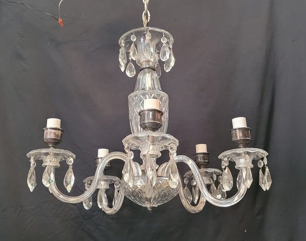 5 Light Crystal Chandelier w/ Diamond Pattern Glass & Canopy 20" x 23" GS00593