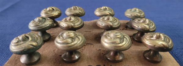 Set of 12 Solid Brass Art Nouveau Furniture/Cabinet Knobs w/ Screws GS00667
