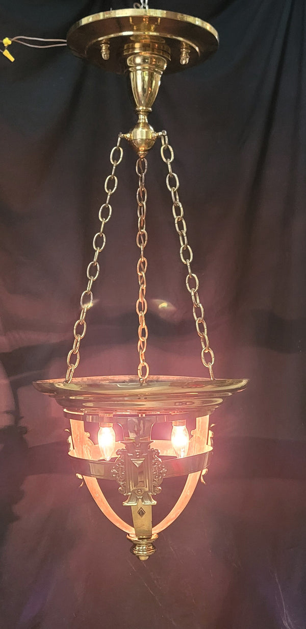 Large Ornate Brass 2 Light Chandelier w/ Large Brass Canopy 20" x 48" GS00995