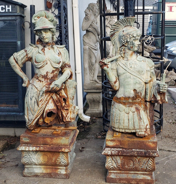 Cast Iron Custom Made Man & Woman Trojan Soldiers on Pedestals GS00747