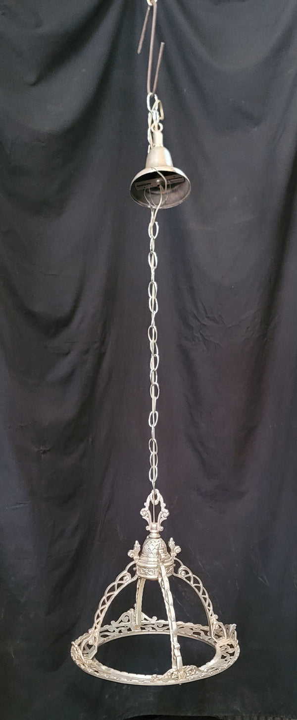 Restored Ornate Nickel Plated Brass Pendant Chandelier 16" x 52" GS00999