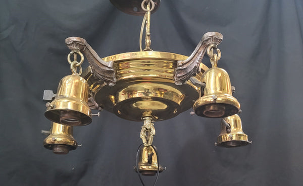 Vintage 5 Light Two Tone Brass Pan Chandelier 18" x 16" GS00970