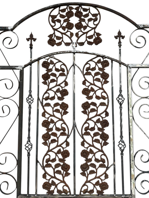 7.5 Ft Tall Custom Built Arched Top Steel Gate w/ Antique Cast Iron GA20600