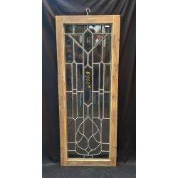 Tall Ornate Beveled Leaded Glass Window in Wood Frame 59" T x 25 6/8" W GA4022