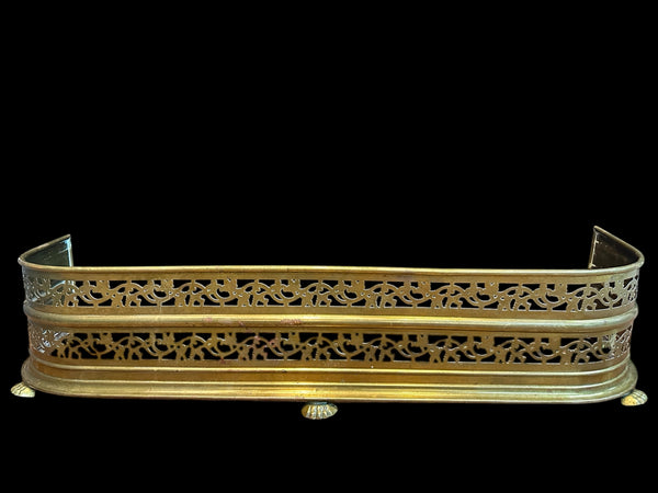 Antique Victorian Pierced Brass Fireplace Fender w/ Claw Feet GA21000