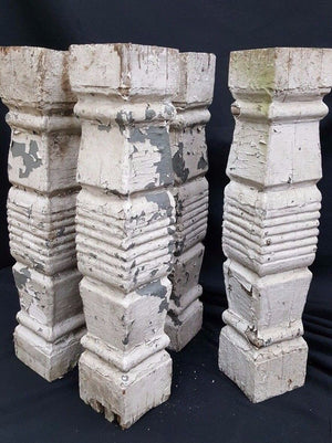 4 Art Deco Tapered Grooved Block Style Wood Porch Balusters 19