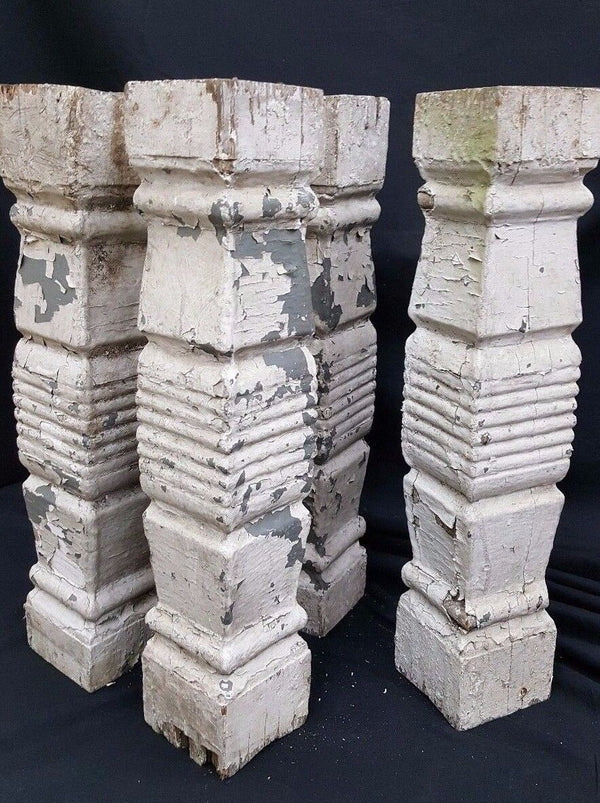 4 Art Deco Tapered Grooved Block Style Wood Porch Balusters 19" x 4" GS00782