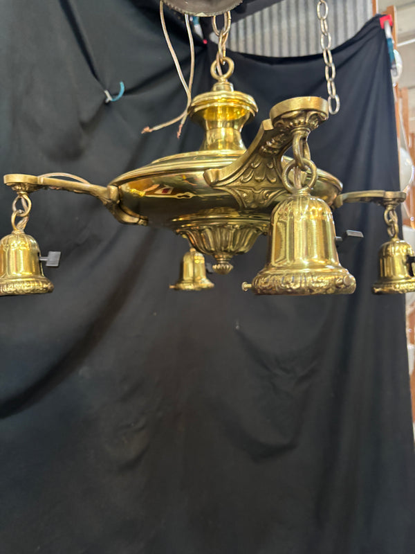 Restored Victorian 4 Light Brass Pan Chandelier 18" x 20" GS00993