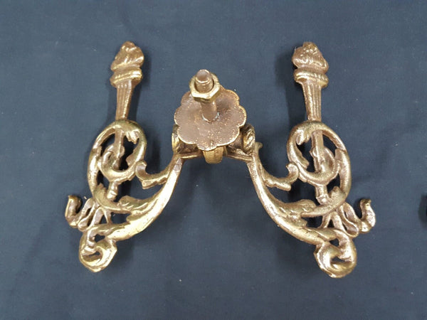 Architectural Salvage Solid Brass Hall Tree Double Hooks Ornate Design Set of 2