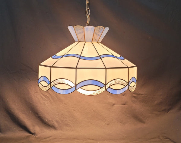 Stained Glass Ceiling Light w/ Cobalt Blue & Florentine Glass Trim GS00882