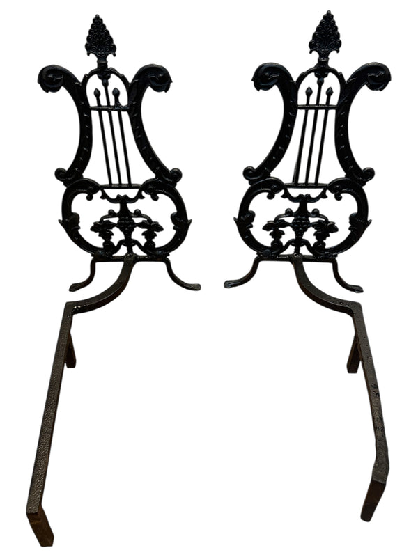 Pair of Restored Antique Cast Iron Fireplace Andirons GA20790