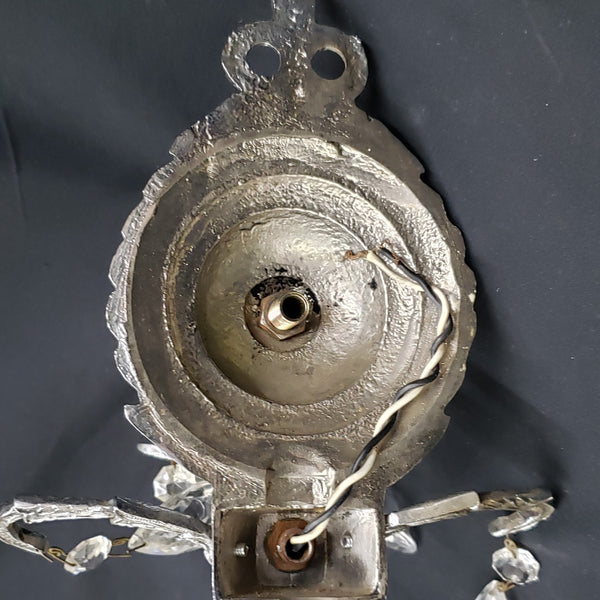Restored Art Deco Wall Sconce w/ Teardrop Crystal Prisms 10 1/2" x 6 1/2" GA2286
