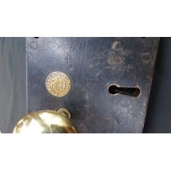 Restored Carpenter Rim Lock Set w/ Knobs Key & Keeper 5" x 4 1/4" GA4378
