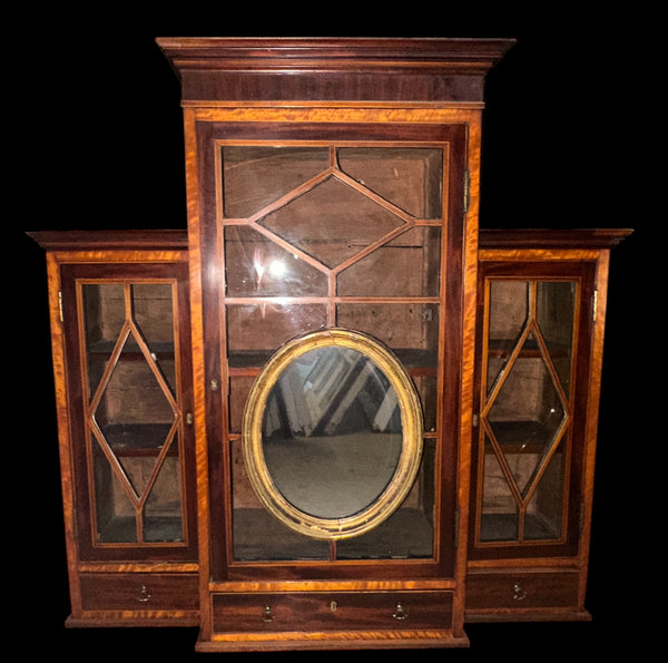 Antique Traditional Mahogany & Tiger Oak Wood Inlaid Cabinet GA20379