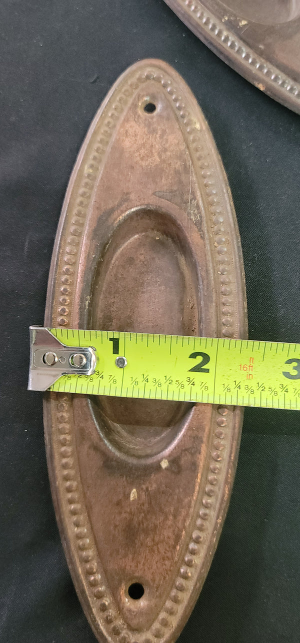 Pair of Oval Pocket Door Escutcheon Plates w/ Beaded Trim 7" x 2 3/8" GS00880