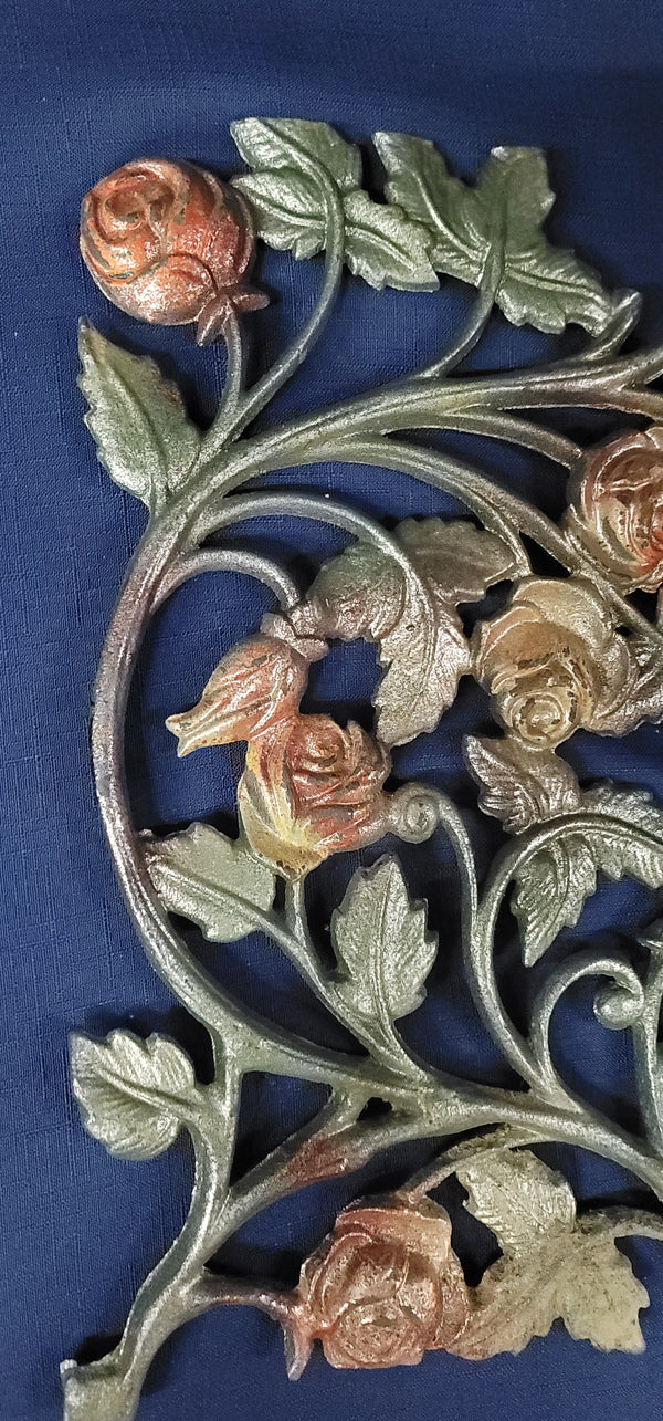 2 Ornate Cast Iron Rose & Leaf Pattern Decorative Panels Painted GS00916