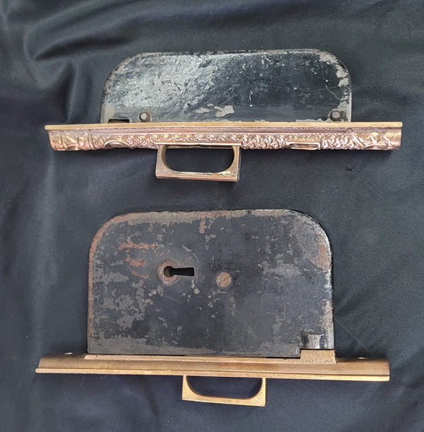 Restored Victorian Pocket Door Lock Set 5 1/2" T x 3 5/8" D GS00929