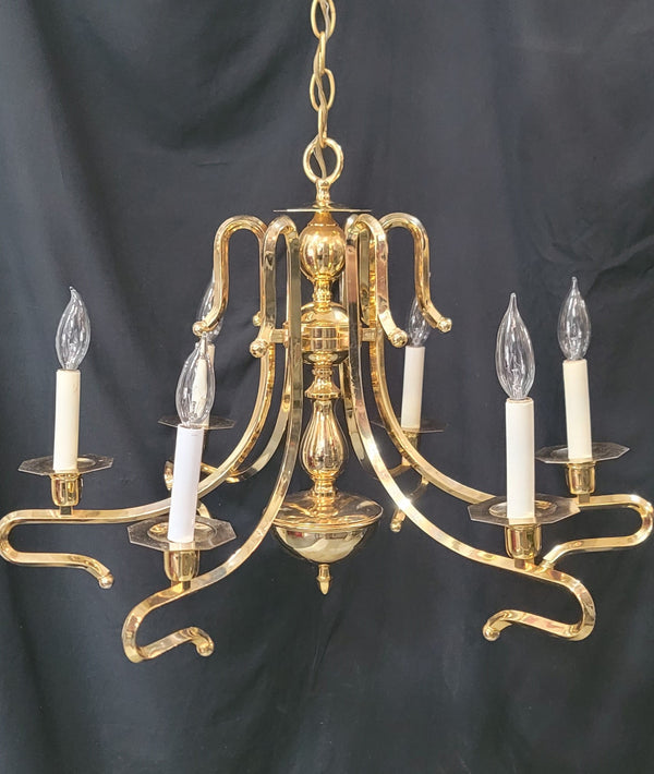 Mid Century Modern 6 Light Brass Chandelier 21" x 27" GS010917