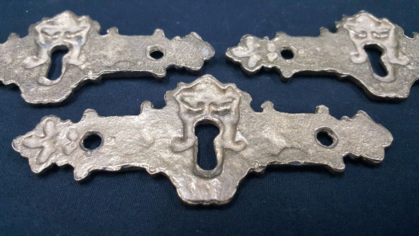Architectural Salvage Ornate Brass Key Hole Design Drawer Pull Plates Set of 3